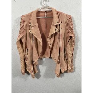 Free People Jacket Womens Large Light Orange Moto Style Knit Cotton OB533717